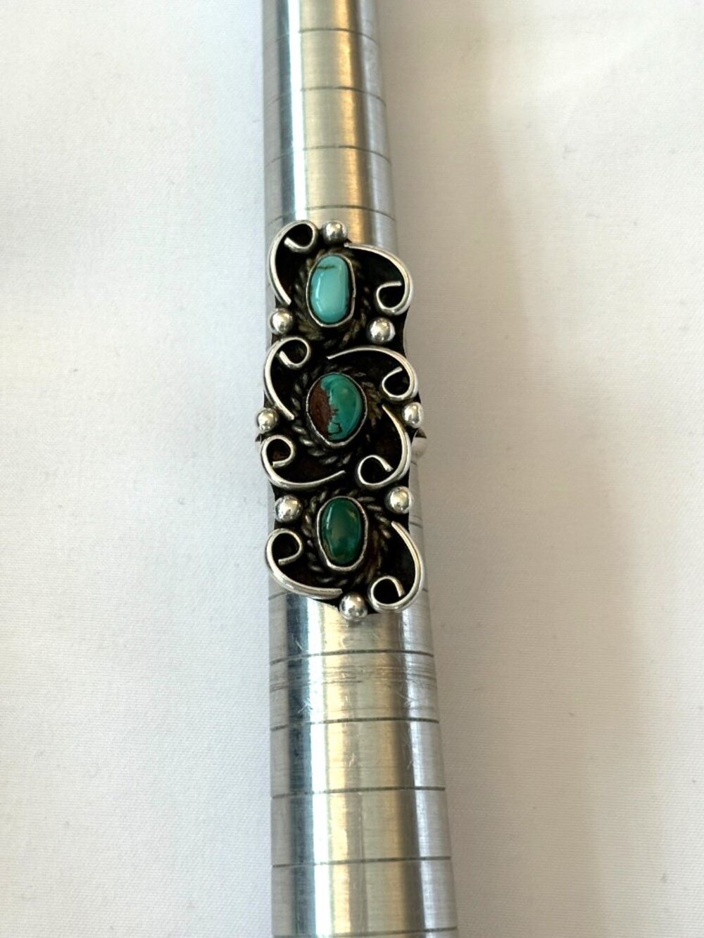 VINTAGE NAVAJO TURQUOISE RING 6 NATURAL BLUE GREEN GEMSTONE STERLING SILVER 12g - Picture 11 of 16
